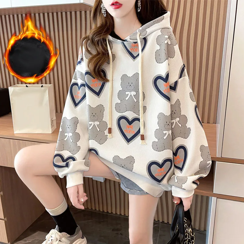 Women Cartoon Printed Hoodies Autumn Winter Long Sleeve Hooded Sweatshirts Korean Fashion Tops Female Casual Loose Pullovers