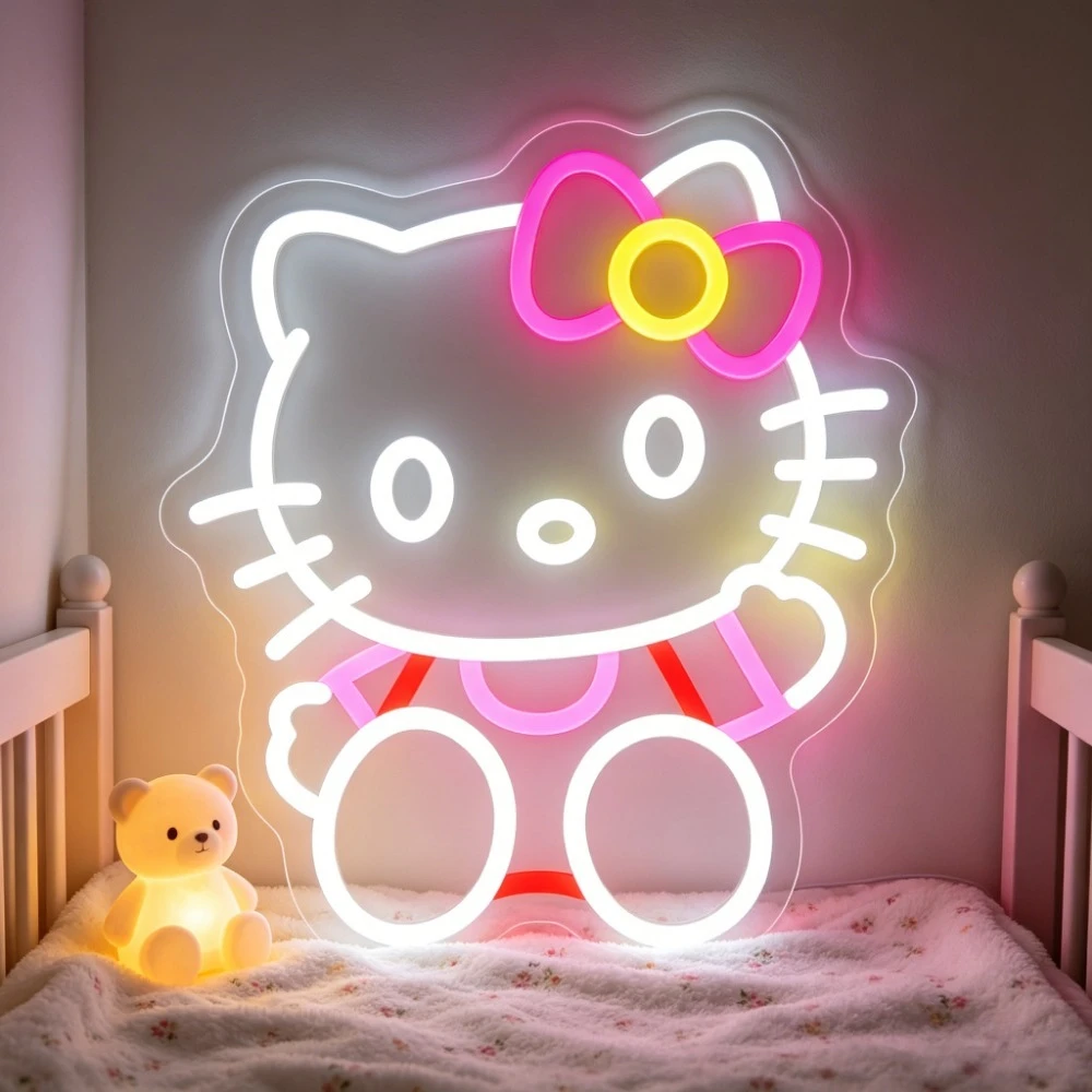 

Hello Kitty Kawaii Neon Sign for Wall Decor LED Neon Light USB Dimmable for Birthday Party Nursery Classroom Home Decor Gifts