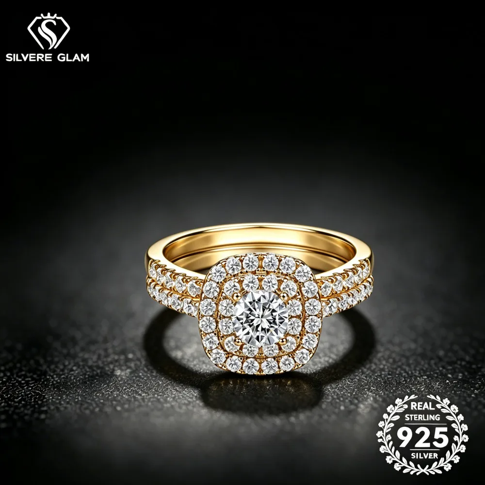 925 Sterling Silver 0.5CT Round Double Halo Bridal Set Ring D VVS1 Moissanite Multi Tone Wedding Fine Jewelry For Women