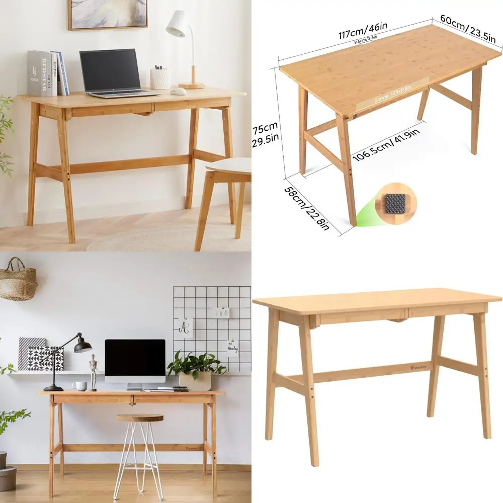 

Nnewvante Writing Computer Desk 46 Bamboo Home Office Table with 2 Drawers, Modern Furniture Simple Study Makeup Workstation
