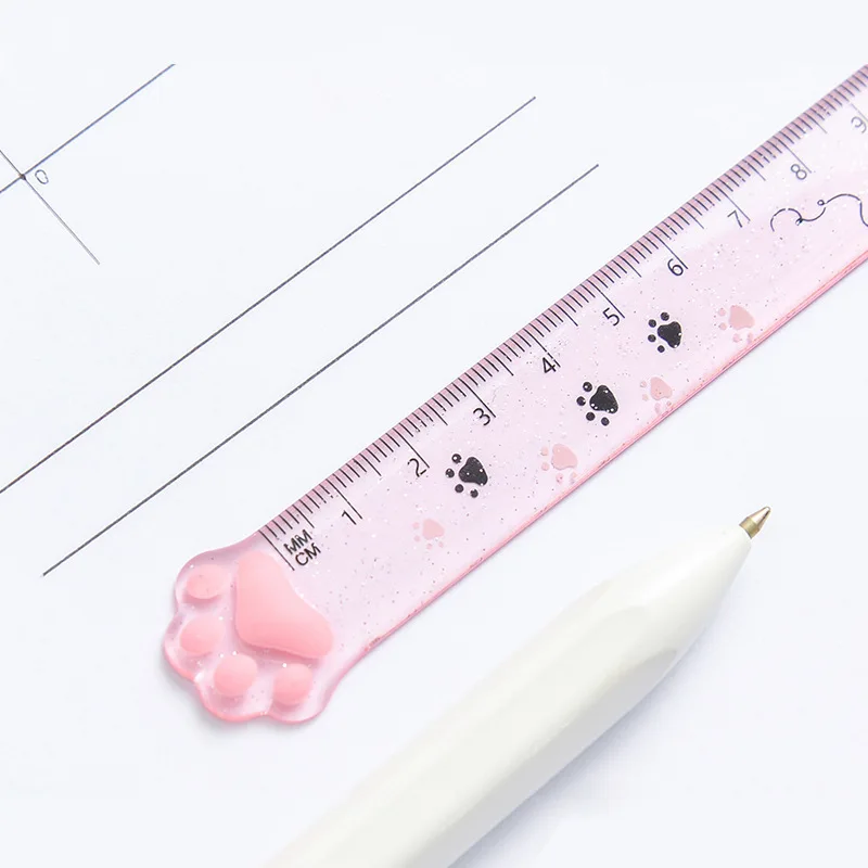 1pcs Kawaii Cat Paw Ruler 15cm Student Stationery Measuring Ruler Transparent Plastic