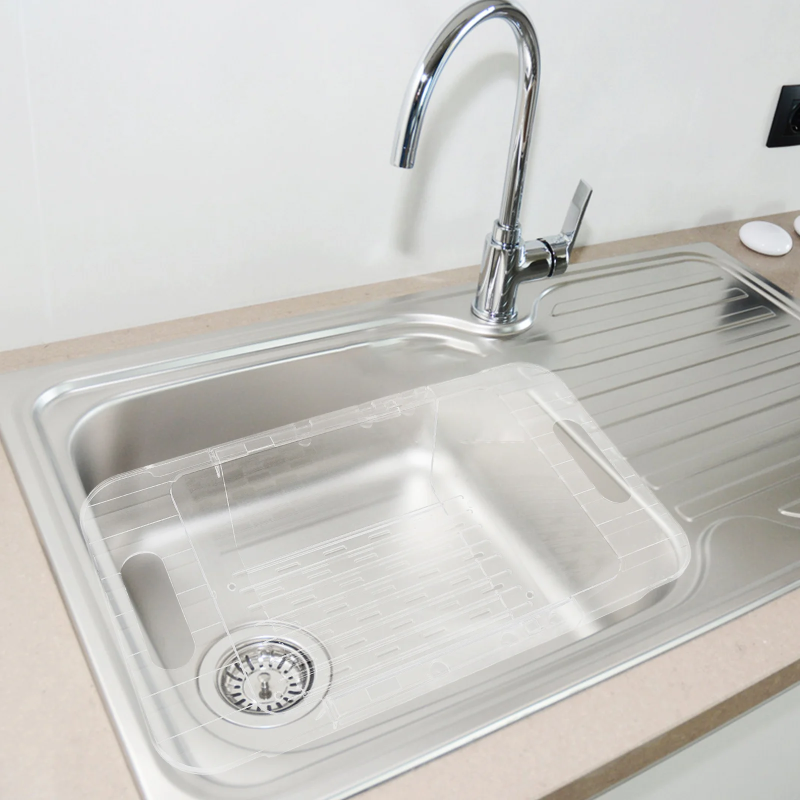 

Transparent White Retractable Sink Drain Rack Adjustable Kitchen Organizer Large Capacity Dish Vegetable Drainer Easy-Clean