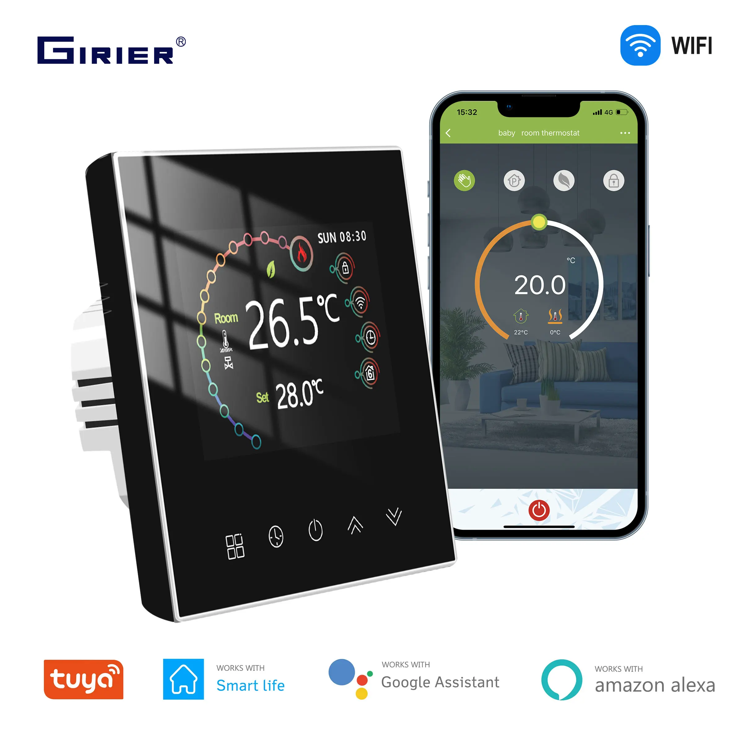 GIRIER Tuya Smart Wifi Thermostat for Water/Gas Boiler Electric Floor Heating Temperature Controller Works with Alexa Hey Google