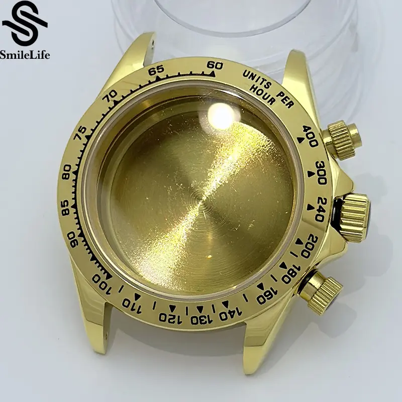 SmileLife 39mm VK63 Silver/Black/Gold Watch Case Sapphire Glass Ceramic/Steel Bezel Fit VK63 Quartz Movement Watch Accessories - Image 7