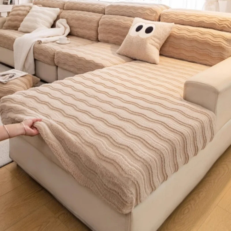 كريم نمط الشتاء لينة القطن المخملية غطاء أريكة سميكة أفخم الأريكة العالمية يغطي التغطية الكاملة عدم الانزلاق الأغلفة