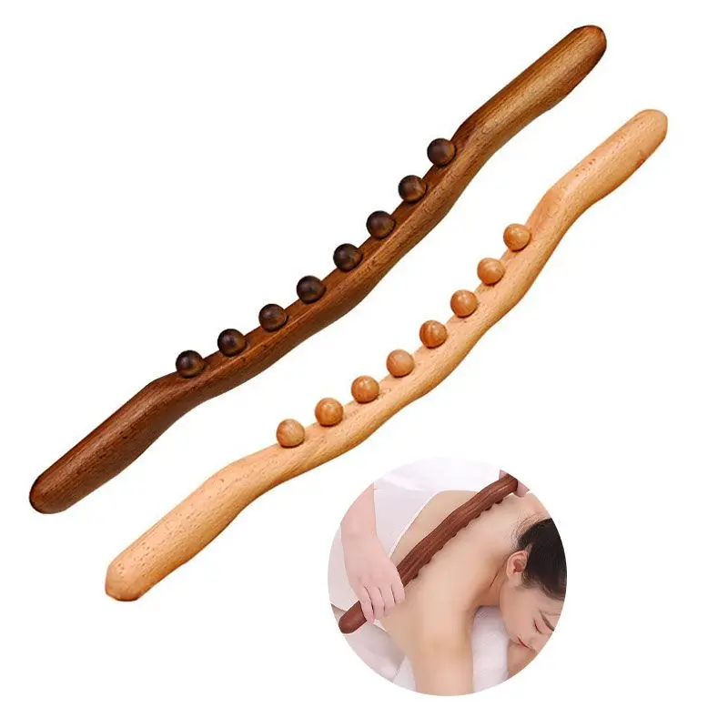 8 Beads Gua Sha Massage Stick Carbonized Wood Back Body Meridian Scrapping Therapy Wand Massager Tools