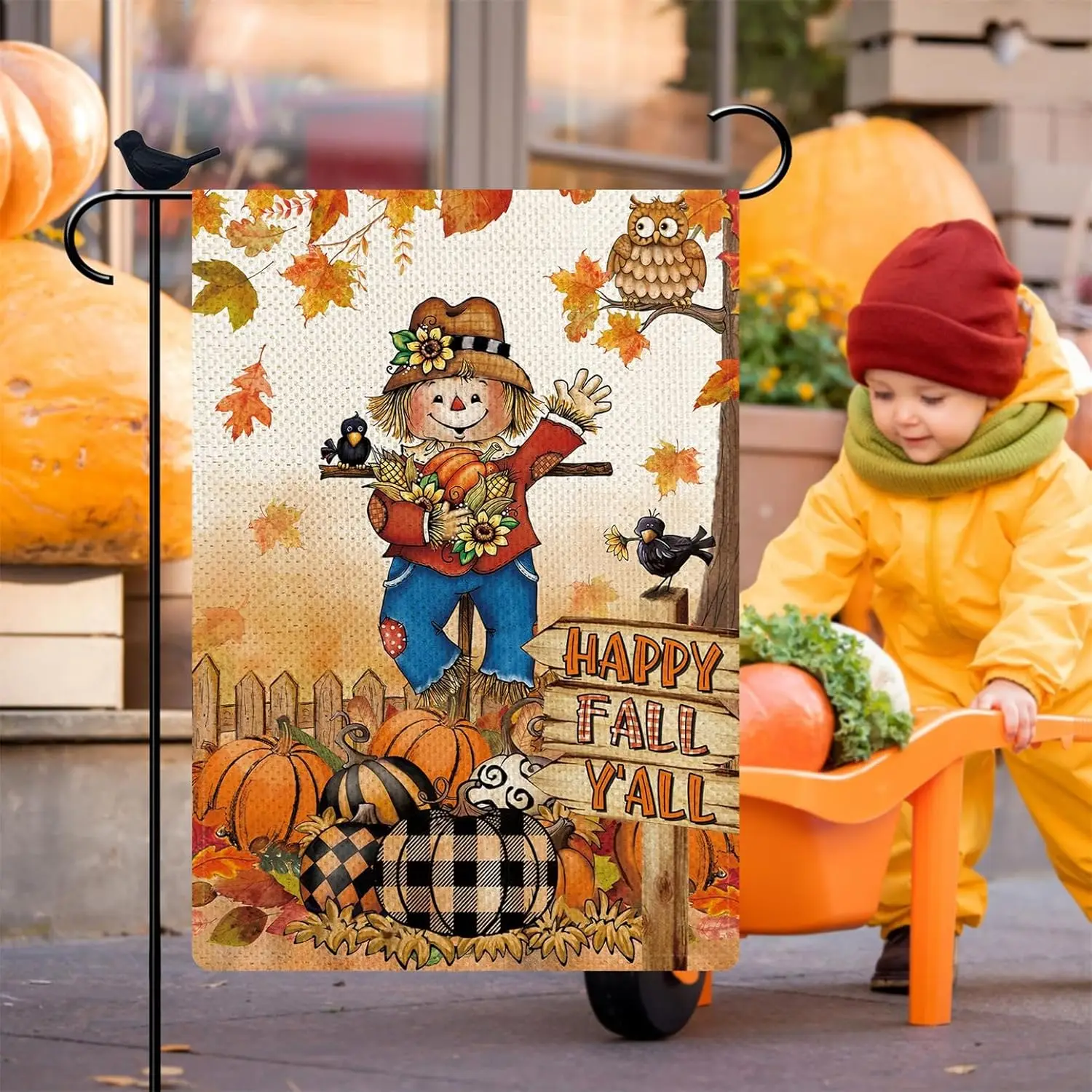 Hello Fall Seasonal Garden Flag 12.5×18 Inch Double Sided Burlap Hello Thanksgiving Day Garden Flag Welcome Pumpkin Banner Outsi