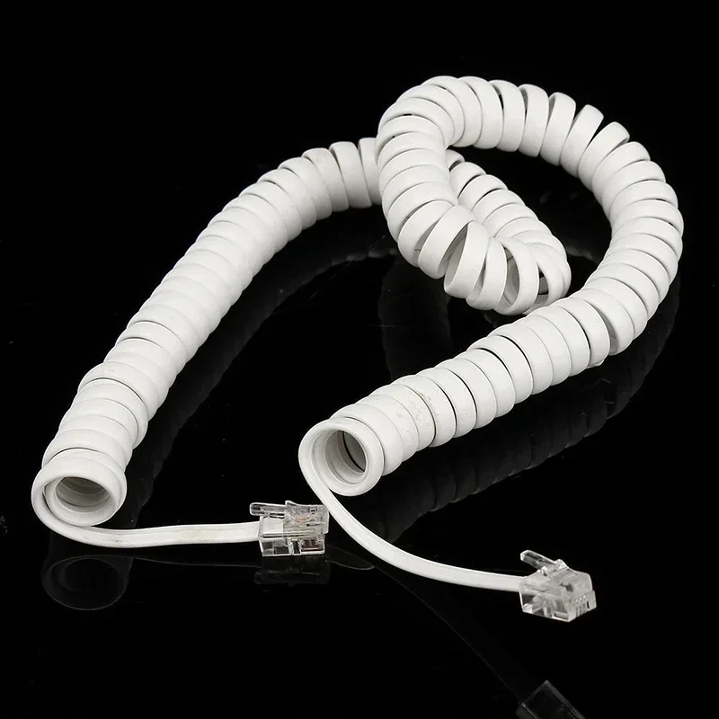 สายโทรศัพท์แบบขดม้วนยาว2เมตรสายต่อ RJ10โทรศัพท์สายสปริงแบบสปริงม้วนสายโทรศัพท์มือถือแบบโมดูลาร์