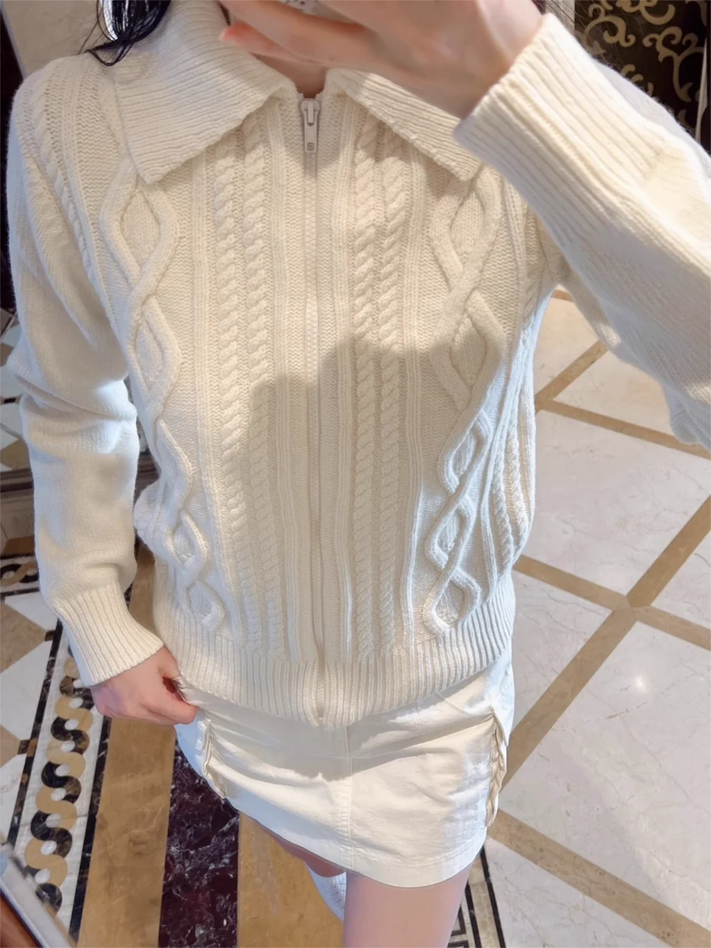 

Twisted Flower Knitted Sweater Cardigan Woman Autumn Turn Down Collar Zipper Sweet Long Sleeve Coat Cute Y2k Sweaters Tops