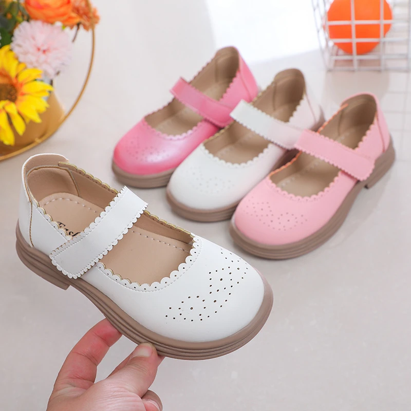 2023 New Soft Girls Casual Shoes Lace Solid Color Non-slip Kids Fashion Leather Shoes Non-slip Children Shallow Loafer Round-toe