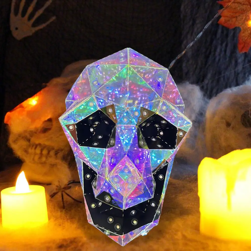 Enchanting Halloween Decor Skull Led Lights for Halloween Decor Prismatic Skull Night Light for Parties Desktop for Home