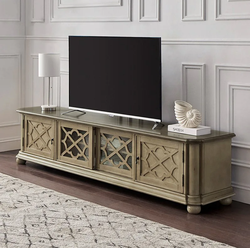American country solid wood retro carved TV cabinet Nordic household small apartment storage floor cabinet villa furniture