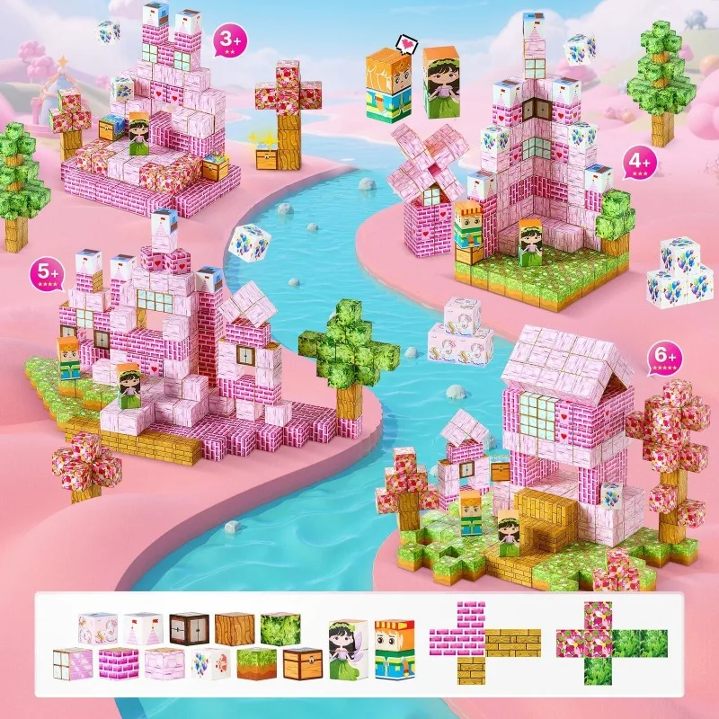 Prinzessinnenschloss, 100 Stück, magnetische Blöcke, pädagogische kreative Bausteine, für Mädchen, Kleinkinder, Vorschule, Lernen, Geschenk, Spielzeug