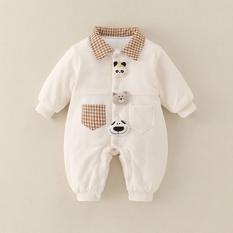 가을 겨울 아기 남아용 레자트 면 외투 신생아 보온 외투 얇은 면 옷 만화 프린트 원지