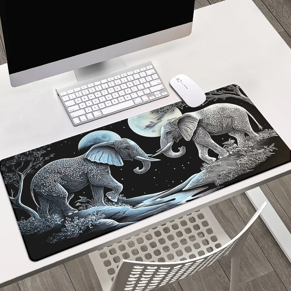 

Коврик для мыши с изображением слонов в ночном сцене, удлиненный, резиновый, противоскользящий, для ПК и ноутбуков
