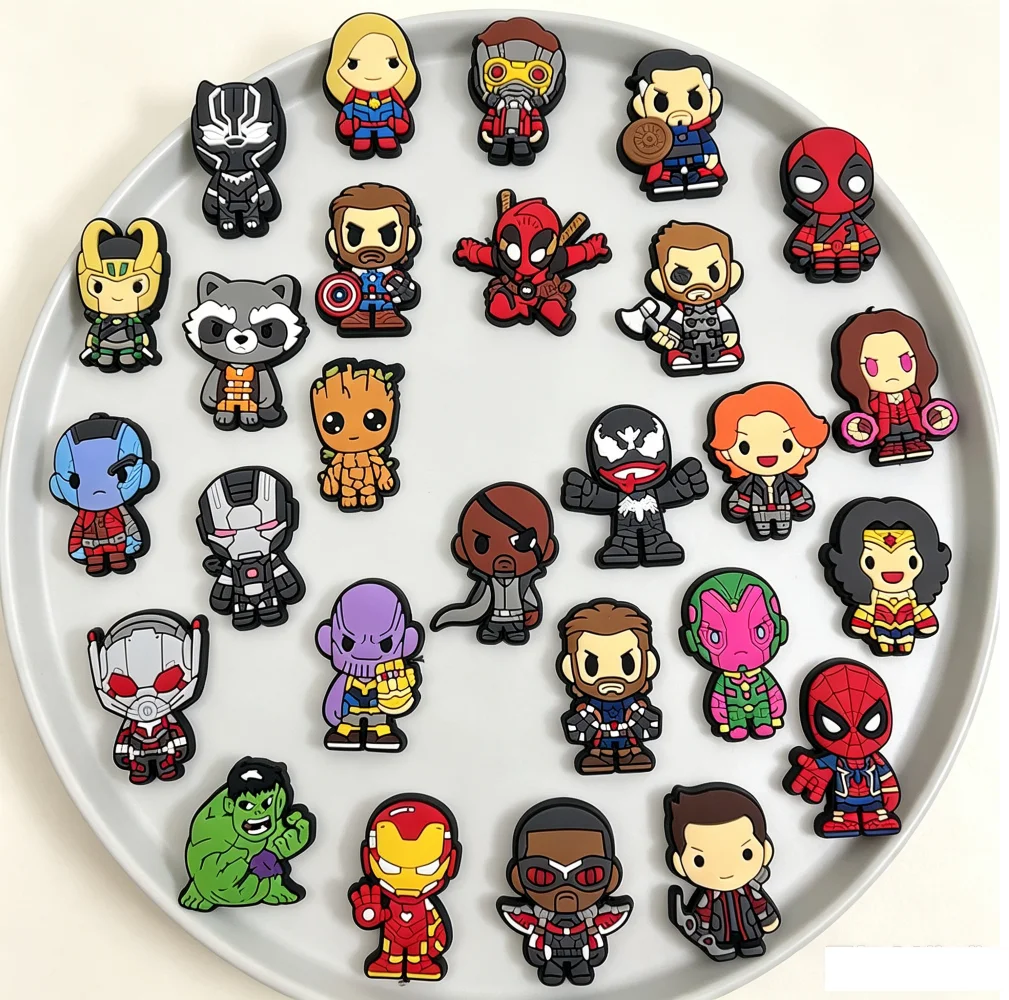 MESUCA 30Pcs QStyle Hero Themed Clog Decor Studs Detachable Pins for Bubble Slide Sandals Wrist Bracelets PartyFavor Accessories