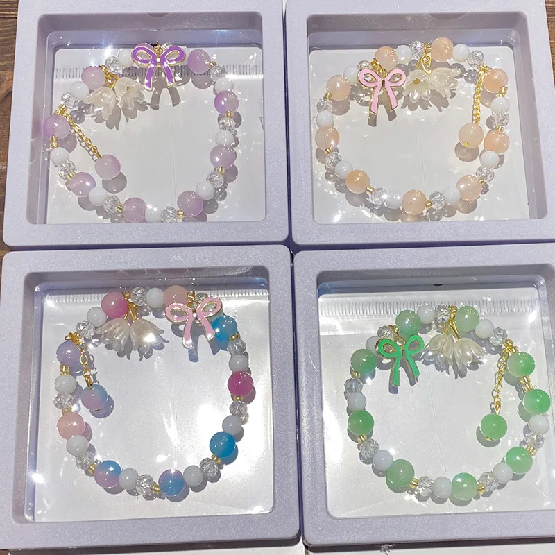 1PC New Simple Beads Crystal Bracelet for Women Girls Nationality Flower Round Bowknot Tassel Bracelets Jewelry Gifts F2067