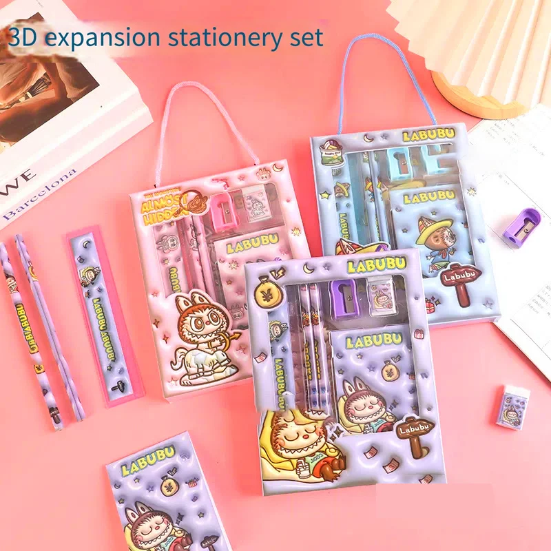 Cartoon Labubu Stationery Set Stationery Gift Box Pencil Eraser Set Gift Pack Children School Supplies for Students Present