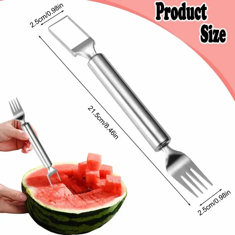 Watermelon Slicer Cutter Tool Watermelon Slice Gadget With Fork Stainless Steel Watermelon Cutting Tools Kitchen Accessories