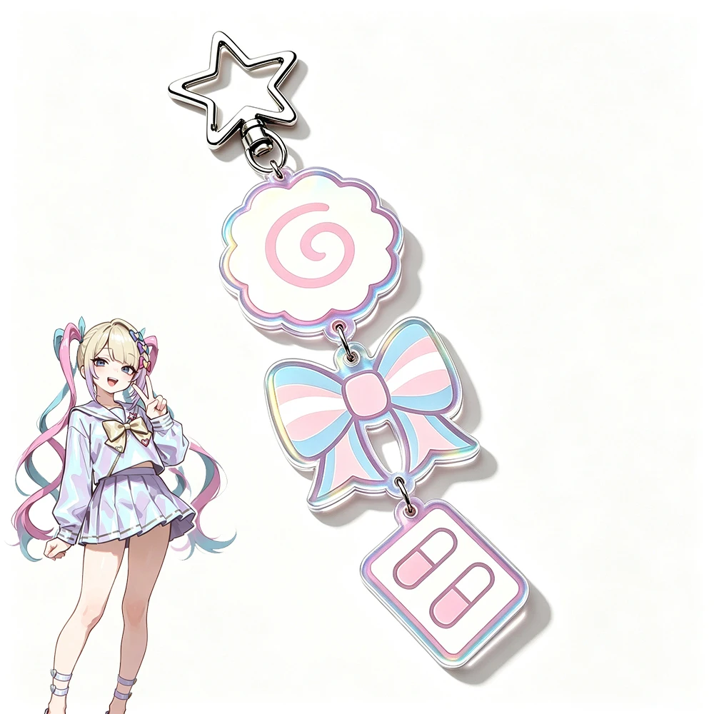 Anime Needy Girl Overdose KAngel Rain Ame Cosplay Narutomaki Keychain Acrylic Keyring Bow Pendant Key Chain Bag Accessory