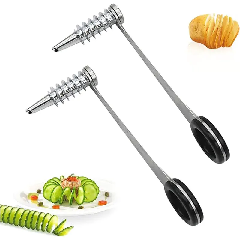 Cortador Manual en Espiral para Verduras, Cuchillo en Espiral para Pepino, Zanahoria y Patata, Accesorios de Cocina de Acero Inoxidable