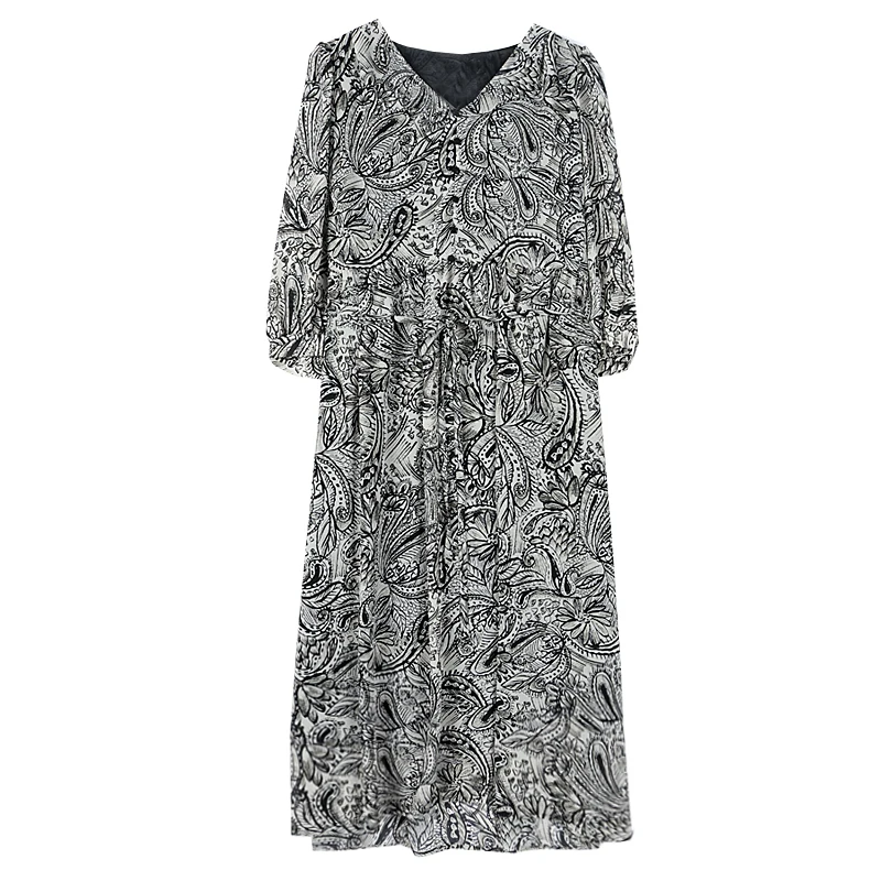 Vestido Midi de seda con estampado de lunares para mujer, traje elegante ajustado con volantes y cuello en V, Estilo Vintage Hepburn para fiesta de noche, color negro, 2024