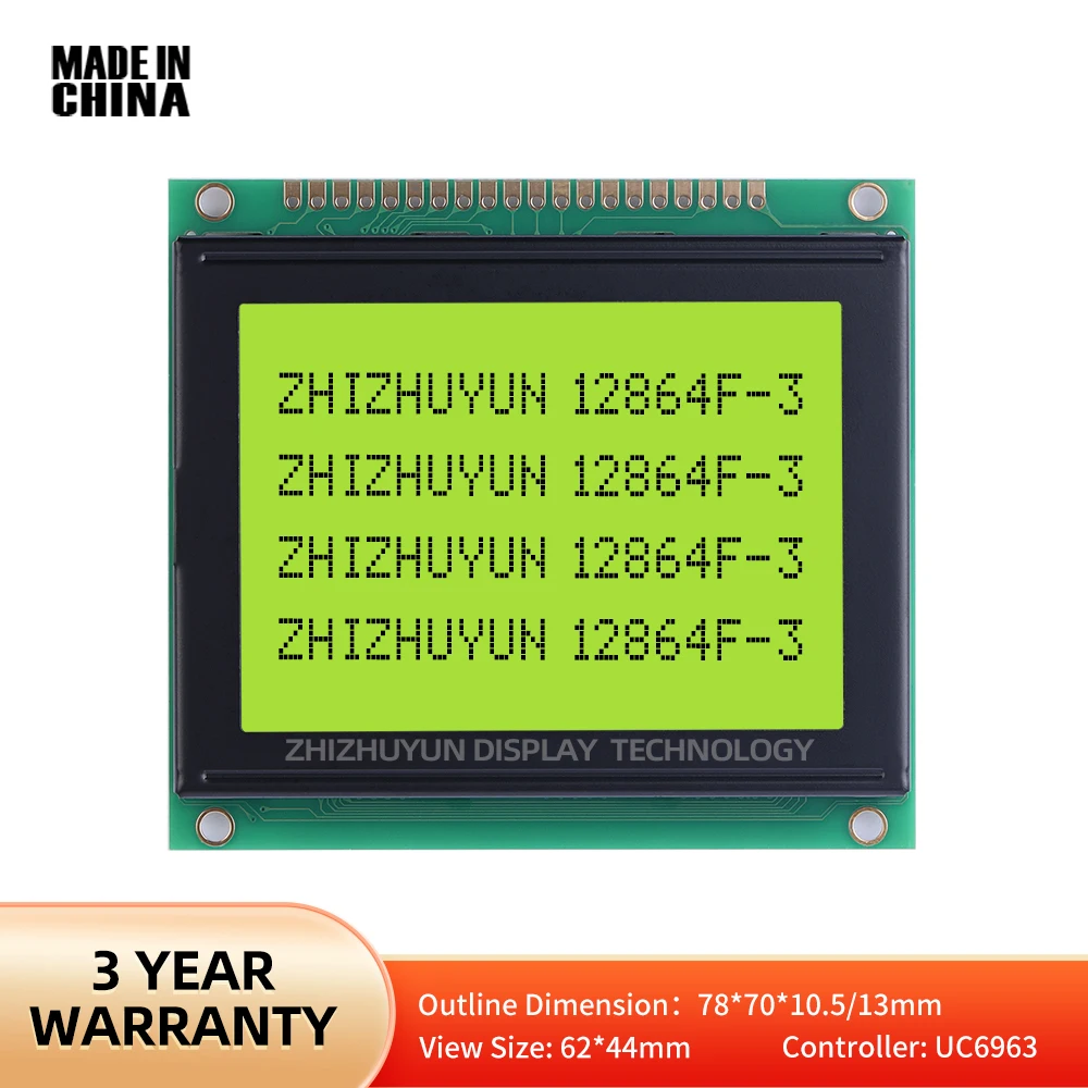 LCM12864F-3 Anti-Interference 6800 Parallel Port LCD Screen 78*70mm LCM T6963C RA6963 Industrial Grade STN Yellow Green Film