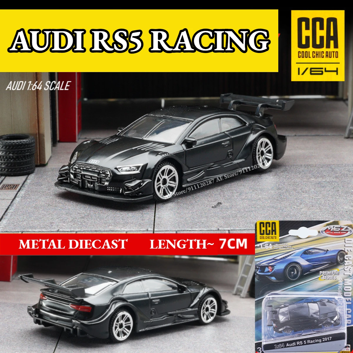 Scale 1/64 Metal Mini Car Model, AUDI RS5 Racing Black Replica Miniature Art Diecast Collection Gift Toy for Kid Boy Friend