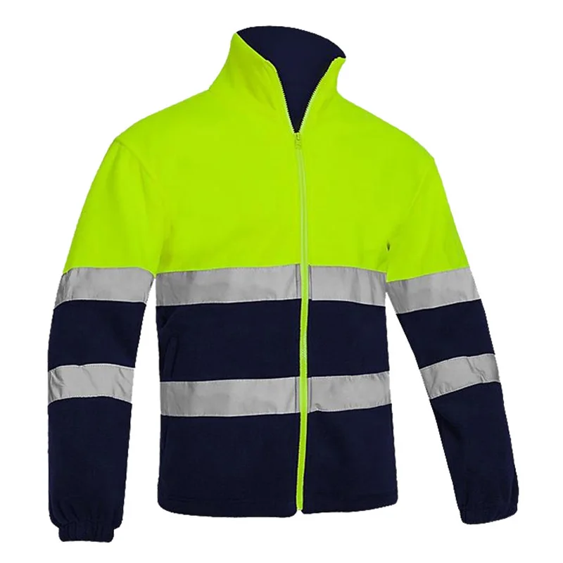 Men\'s Two Tone High Visibility Reflective Polar Fleece Jacket Safety Jacket Warm Work Wear Orange Winter Jacket