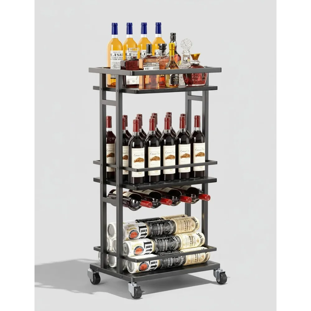 

4-уровневая тележка на колесиках с винной стойкой, компактный шкаф для спиртных напитков для небольших помещений, мобильная кухонная сервировочная тележка