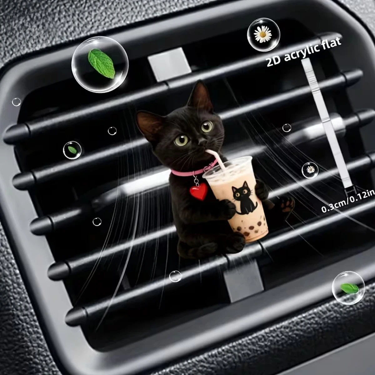 2D Flat Design, One Cute Little Black Cat Patterned Car Vent Clip, Equipped with a Fragrance Sponge Sheet