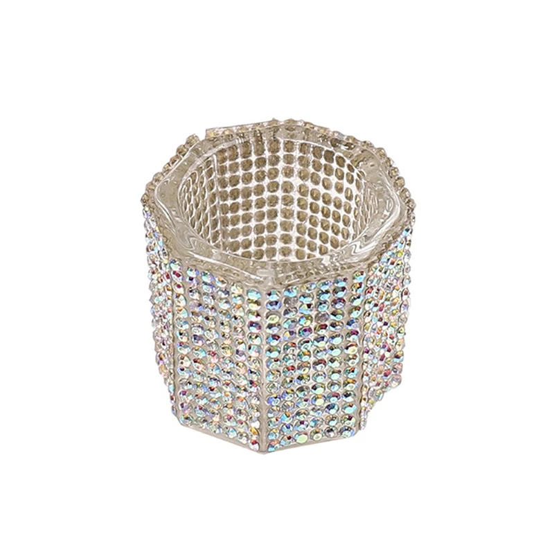 Mini cristal acrílico, polvo octogonal pequeño, taza para uñas líquidas, cepillo para uñas, limpieza de líquido, tazón mezclador de lujo con diamantes de imitación