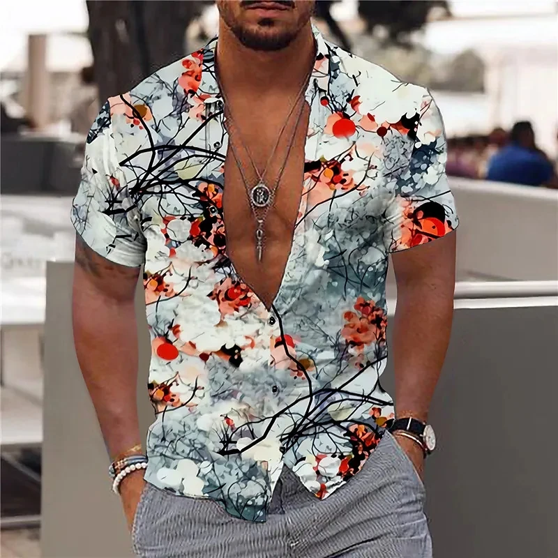 2023 Floral Shirts For Men 3d Print Men's Hawaiian Flower Shirt Beach Short Sleeve Fashion 5xl Tops Tee Shirt Man Blouse Camisa