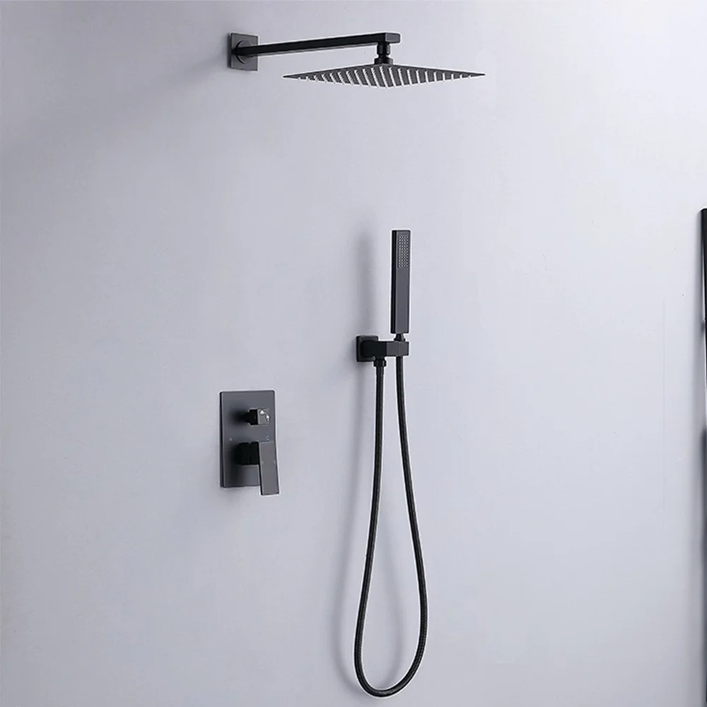 Wall Mount Shower Faucet Set Wall Mounted Shower System Bathroom Bathtub 10 Inch Rainwater Shower Tap With Handshower Crane