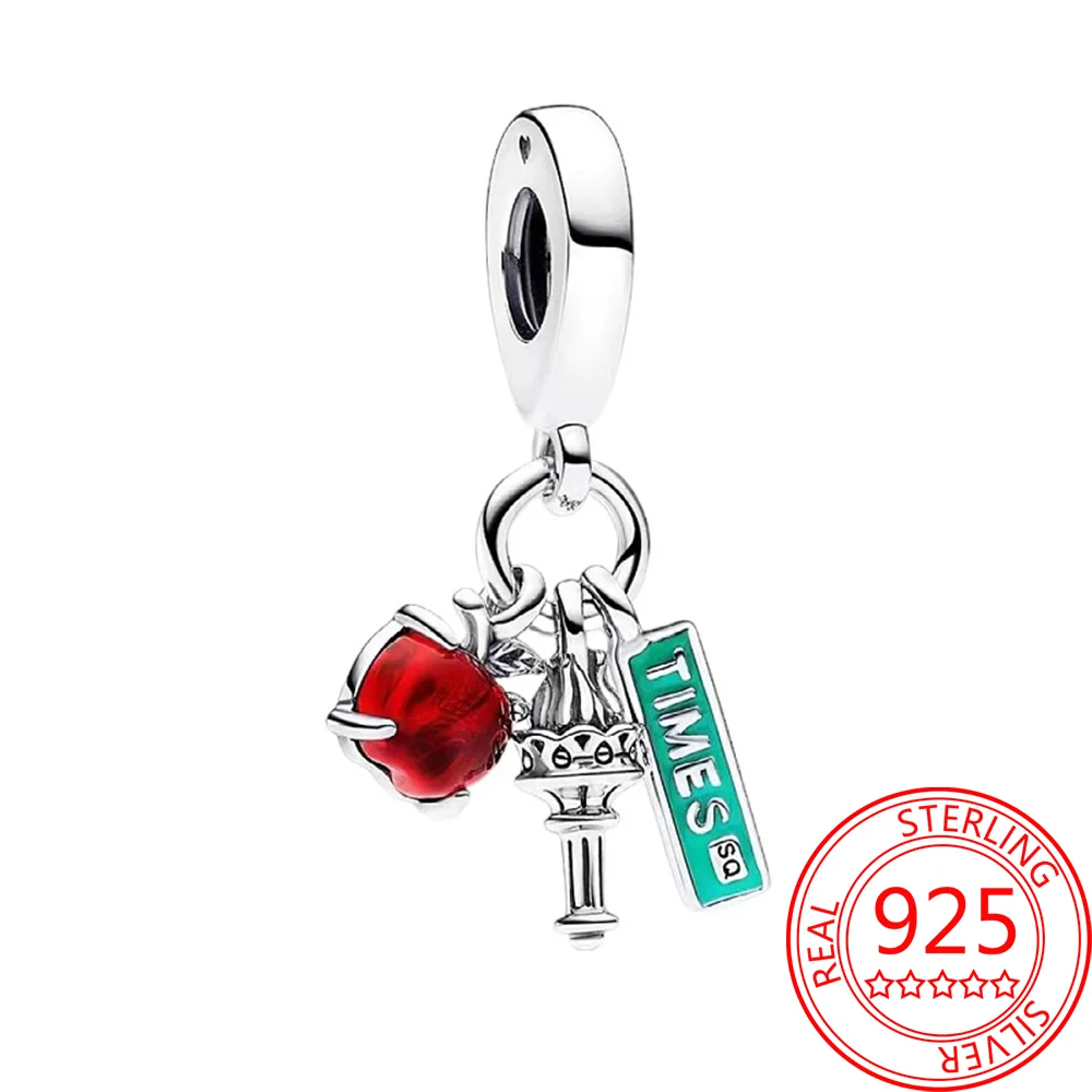 

Combination and Mixed Decoration 925 Sterling Silver New York Apple Torch and Road Sign Dangle Charm Fit Pandora Bracelet Design