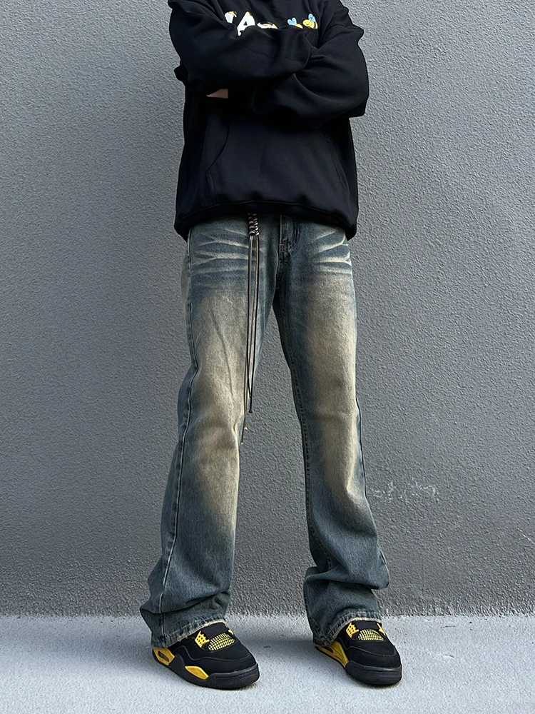 

Мужские джинсы прямого кроя в винтажном стиле, черные, из прочного хлопкового денима, для повседневной носки, на все сезоны