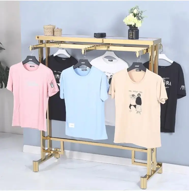 Clothes shop display rack Stainless steel coat hanger Women's clothing store floor mounted island platform display rack