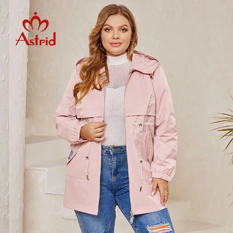 Astrid novo trench coat feminino jaqueta plus size com capuz blusão casual casaco feminino outerwear primavera 2024 AS-10157