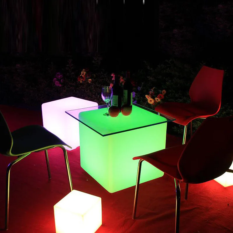 LED Light Square Table 80*80*80cm Multifunctional Coffee Tables Outdoor Garden Furniture Camping Cube Chairs Party Stool Riq-80