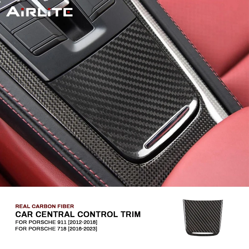 

Для Porsche 718 2016-2023, 911 2012-2018: Накладка на панель центральной консоли и отсека для хранения из настоящего карбона, с отделкой для прикуривателя