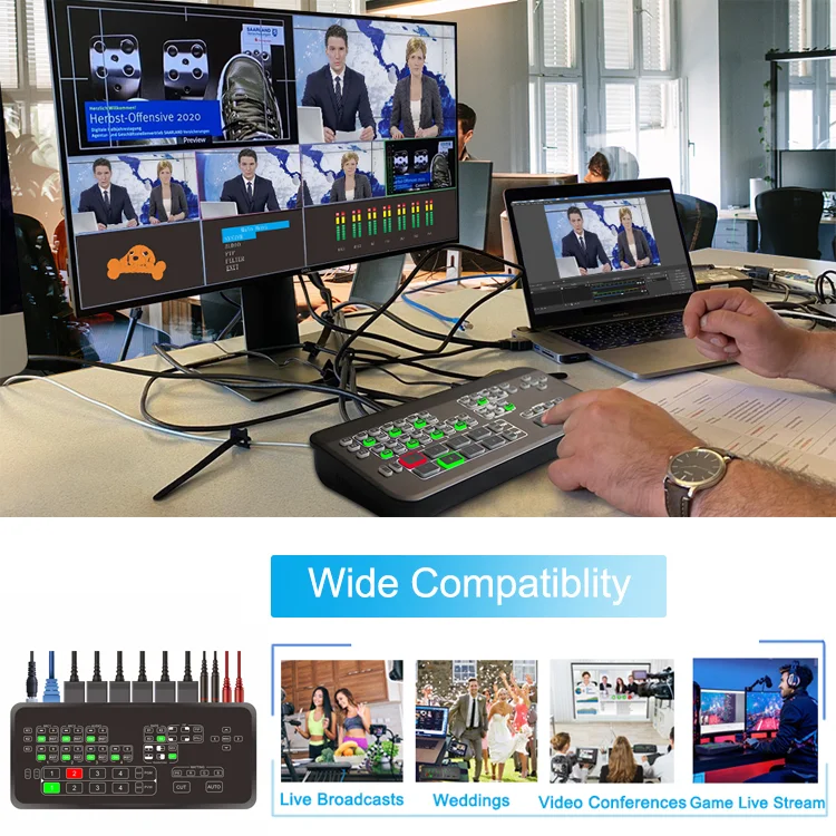 Live Stream Video Encoder Switcher, 4K Mixer, Transmissão Live Streaming Switch