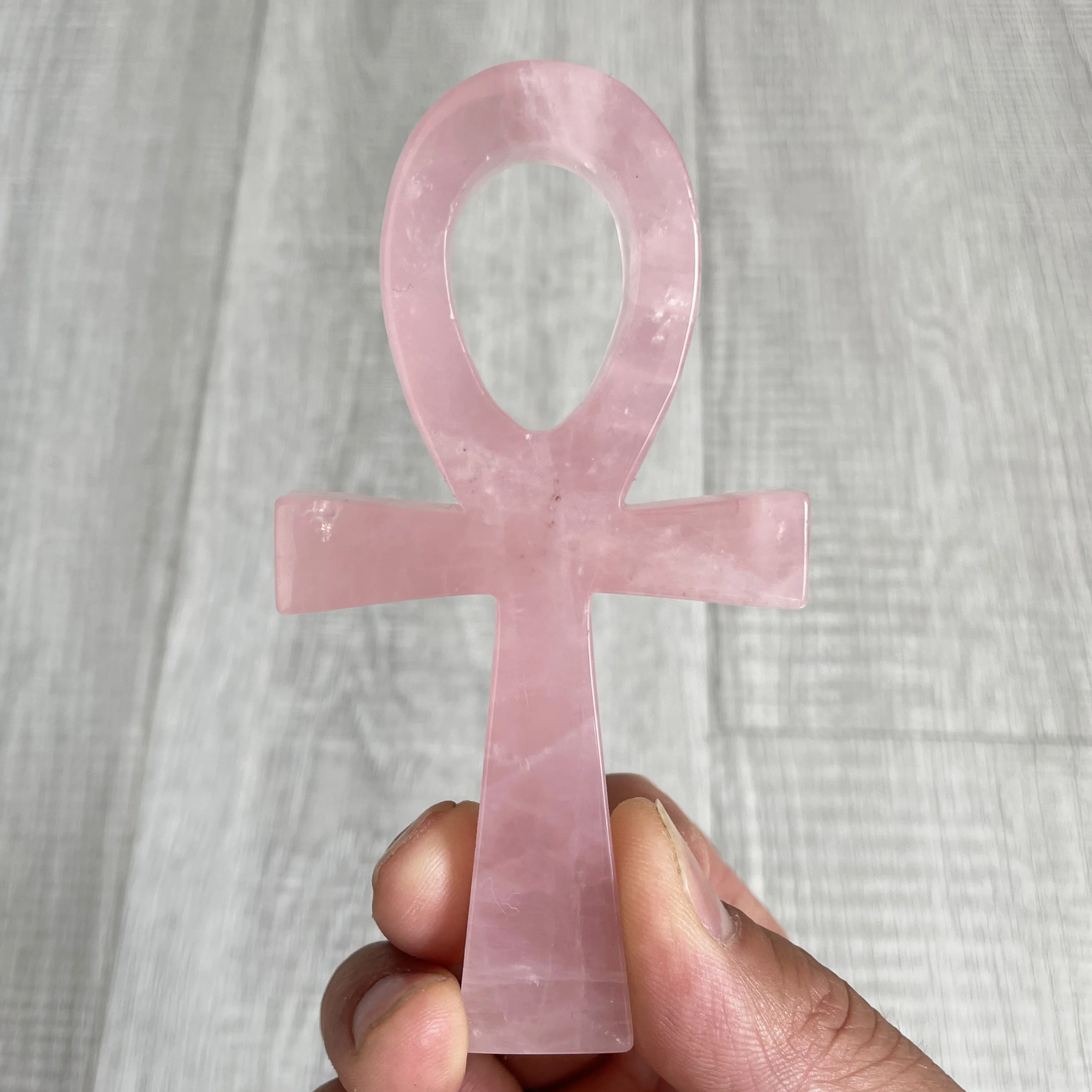 Natural Rose Quartz Ankh Hand-carved Rough Polished Pink Crystal Cross Symbol Crafts Protection Healing Stone Home Decor AN1-13