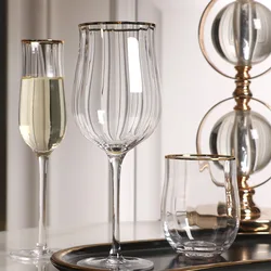 Golden Edge Ripple Champagne Wine Glass Colourful Home Transparent Lead Free Crystal Cocktail Glasses Whiskey Juice Drinking Cup