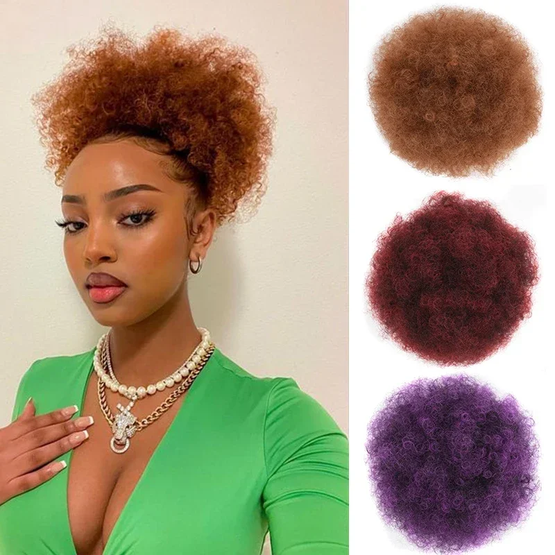 

8 Inch Afro Puff Hair Bun Short Kinkys Curly Drawstring Ponytail Hair Extension Natural Synthetic Bun False Hair for Black Women