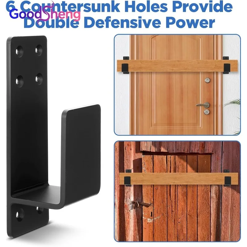 4Pcs U-Shaped Carbon Steel Door Barricade Bar Holder Brackets, Heavy Duty Door Security Support Brackets for Home, Barn, Shed, G