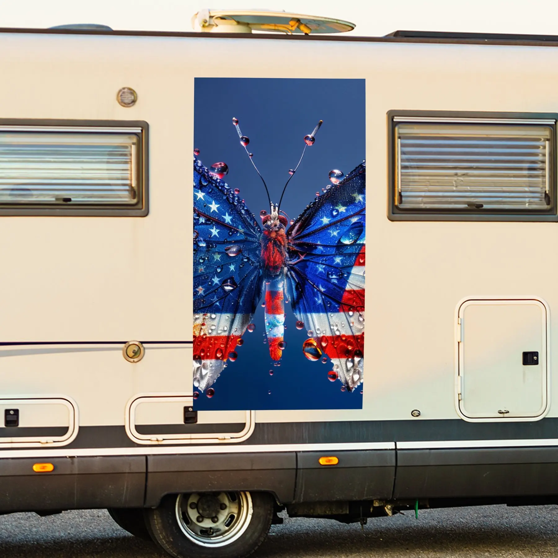 

Виниловая наклейка с американским флагом и бабочкой для двери автомобиля на колесах, водонепроницаемые самоклеящиеся виниловые наклейки, декоративная защита Autom