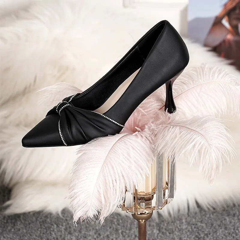 Black High-heeled Women\'s Slender Heel 2024 Autumn New Pointy Work Shoes Temperament Career Women\'s Shoes Not Tired Feet