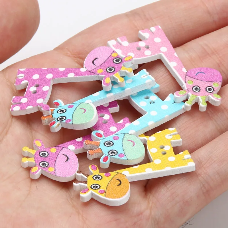 20pcs/lot 26x35mm Cute Giraffe 2Hole Wood Sewing Buttons For Kids Clothing Accessories Needlework Scrapbooking Decoration Crafts