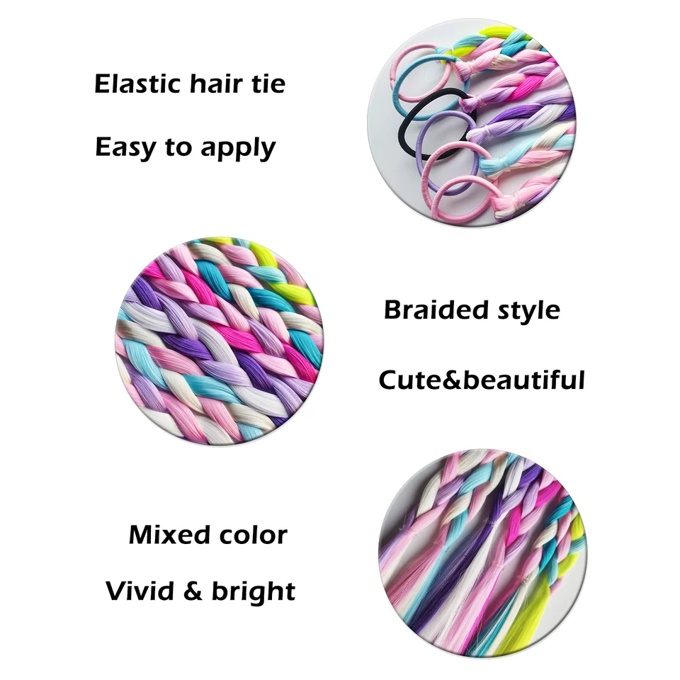 6 piezas de extensiones de cabello para niñas, color arcoíris, ideal para regalos y fiestas 2