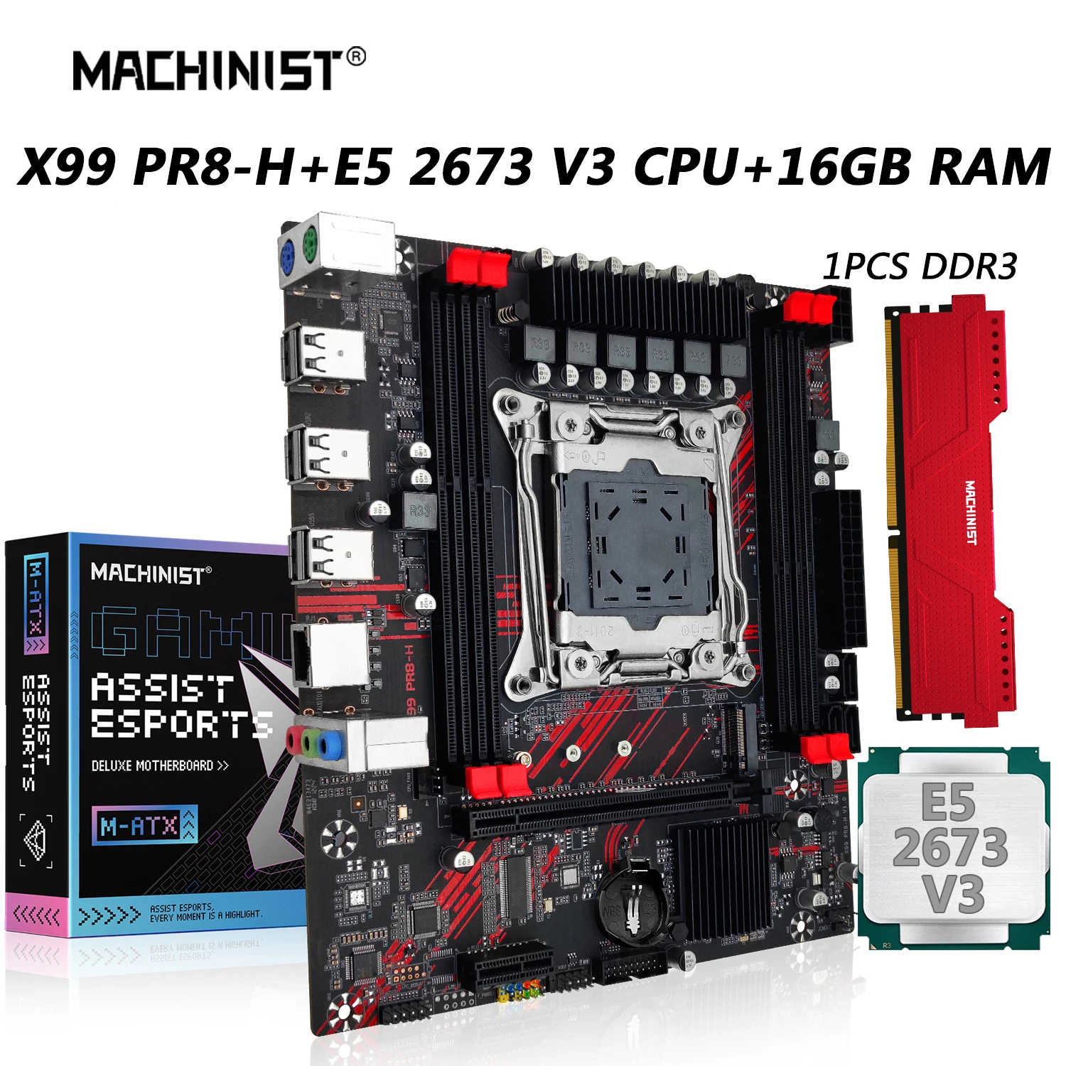 

MACHINIST PR8-H X99 Motherboard X99 Combo LGA 2011-3 Xeon CPU E5 2676 V3 Kit Processor DDR3 RAM 1*16GB 1333MHz Memory NVME M.2